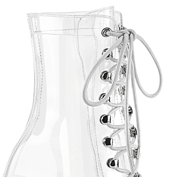 Rhinestone Platform Clear Lace Up High Heel Ankle Boots - Picture 3 of 4